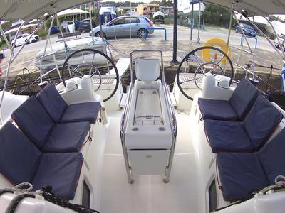 Deck of Traveller, a Jeanneau Sun Odyssey 409 sailboat at Kontokali, Greece