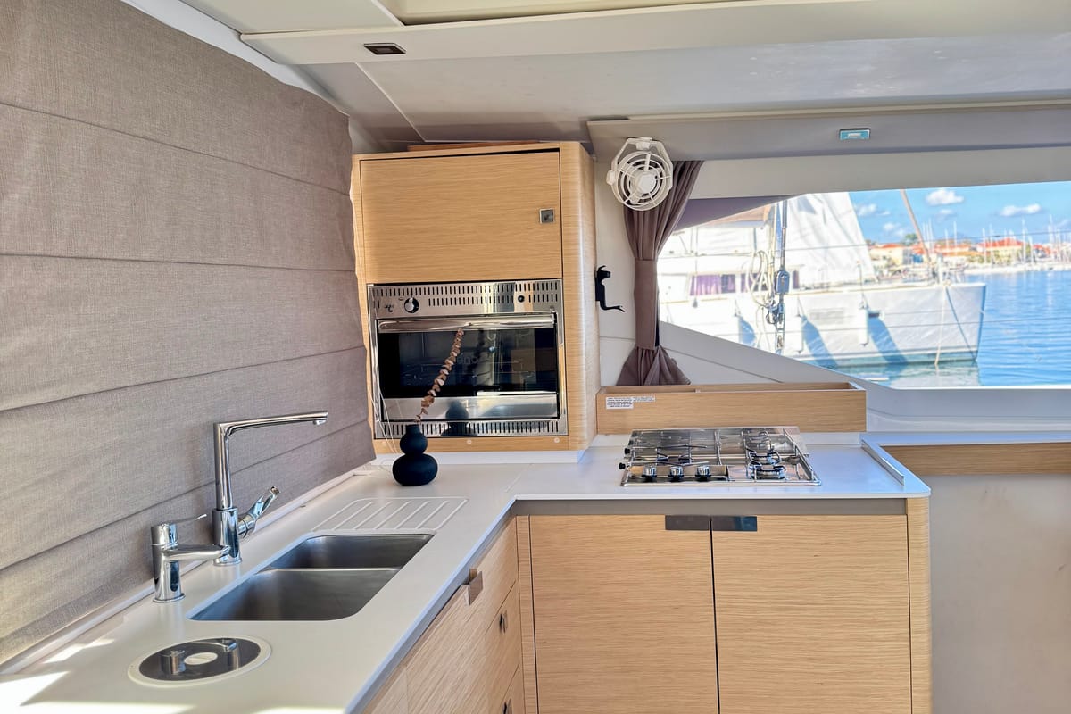 Galley of Nona, a Fountaine Pajot Isla 40 catamaran at Preveza, Greece