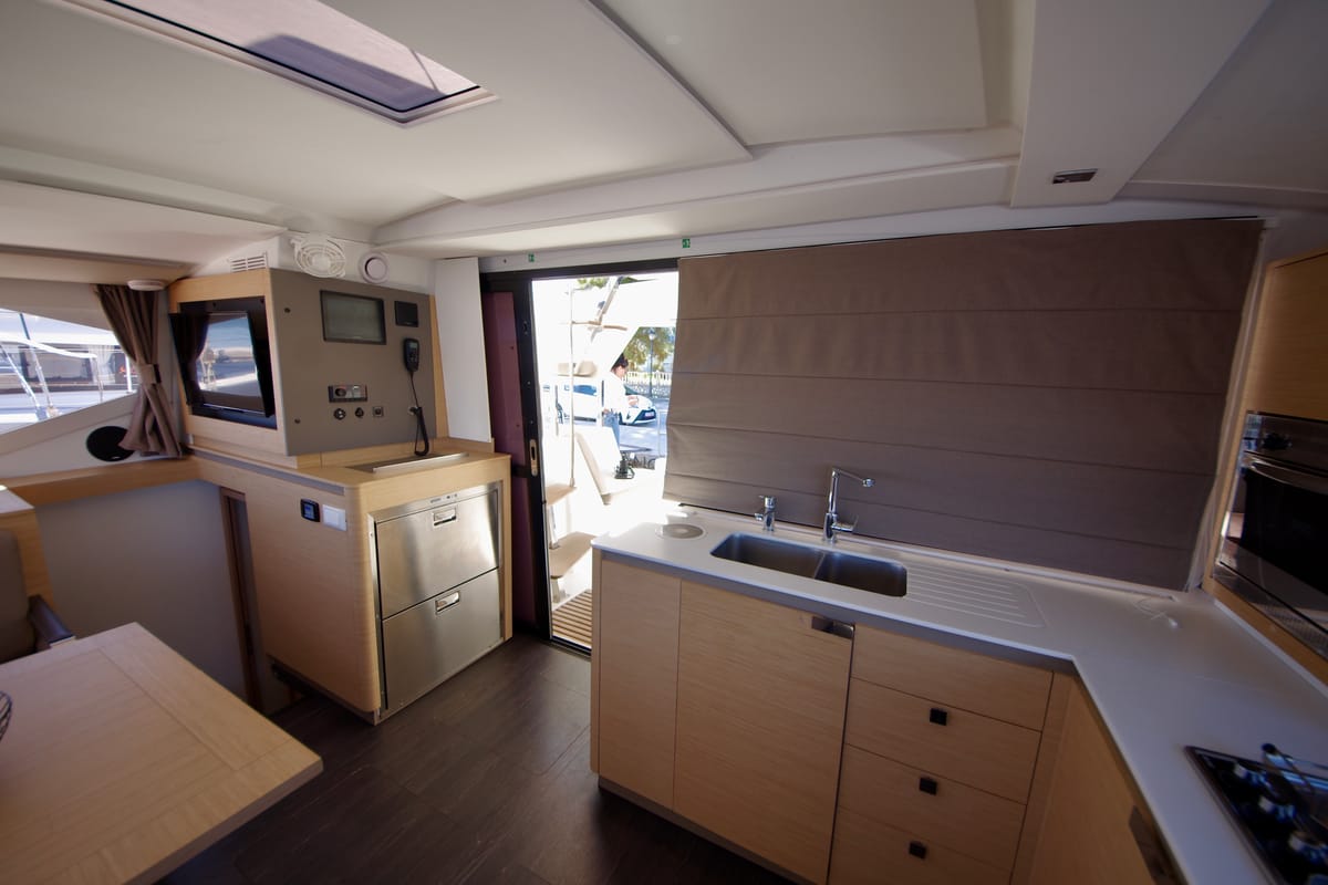 Galley of Nona, a Fountaine Pajot Isla 40 catamaran at Preveza, Greece