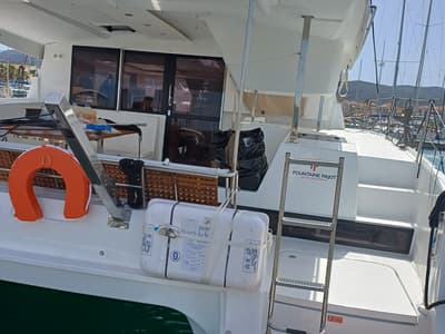 Deck of Nona, a Fountaine Pajot Isla 40 catamaran at Preveza, Greece