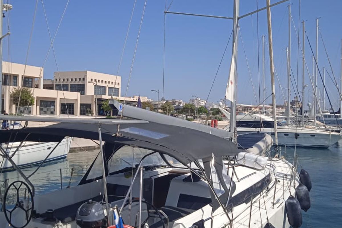 Deck of Anna smile, a Jeanneau Sun Odyssey 490 sailboat at Municipal Unit of Rhodes, Greece