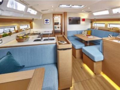 Salon of Anna smile, a Jeanneau Sun Odyssey 490 sailboat at Municipal Unit of Rhodes, Greece