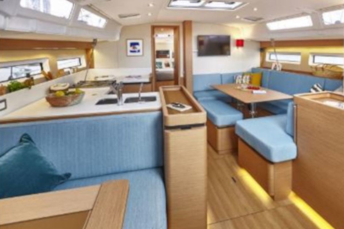 Salon of Anna smile, a Jeanneau Sun Odyssey 490 sailboat at Municipal Unit of Rhodes, Greece
