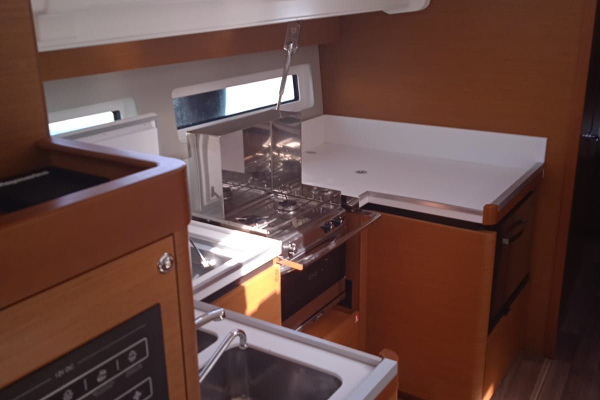 Galley of Anna smile, a Jeanneau Sun Odyssey 490 sailboat at Municipal Unit of Rhodes, Greece