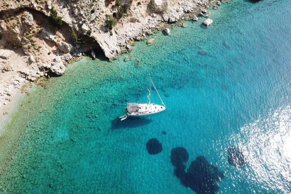 Exterior view of Anna smile, a Jeanneau Sun Odyssey 490 sailboat at Municipal Unit of Rhodes, Greece