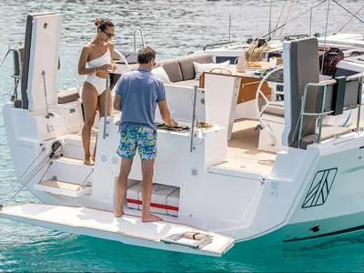 Deck of Sirena, a Dufour 41 sailboat at Municipal Unit of Palairos, Greece