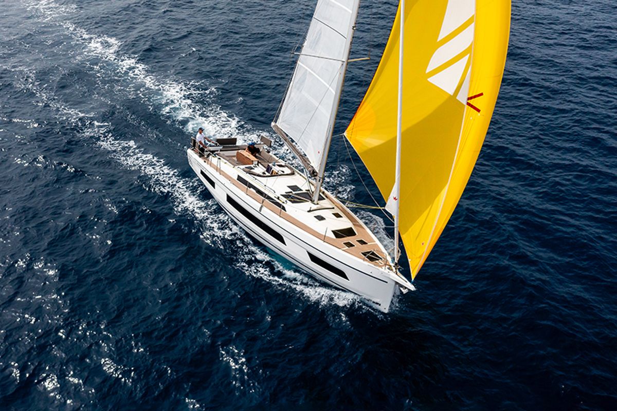 Exterior view of Sirena, a Dufour 41 sailboat at Municipal Unit of Palairos, Greece