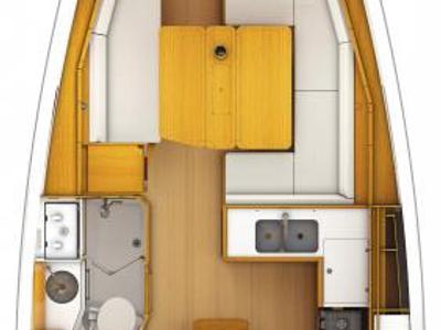 Floor plan of Sun Elli, a Jeanneau Sun Odyssey 389 sailboat at Kontokali, Greece
