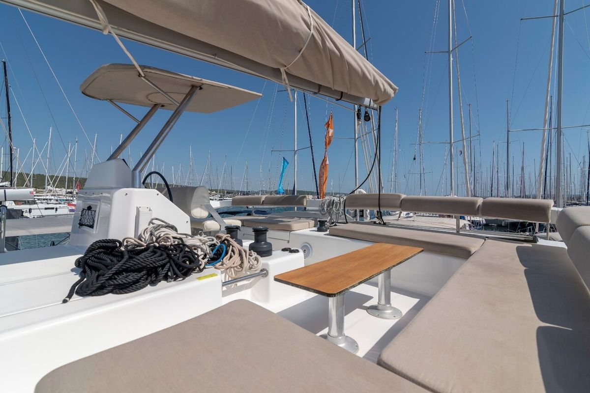 Deck of Seaven, a Dufour 48 Catamaran catamaran at Grad Kaštela, Croatia