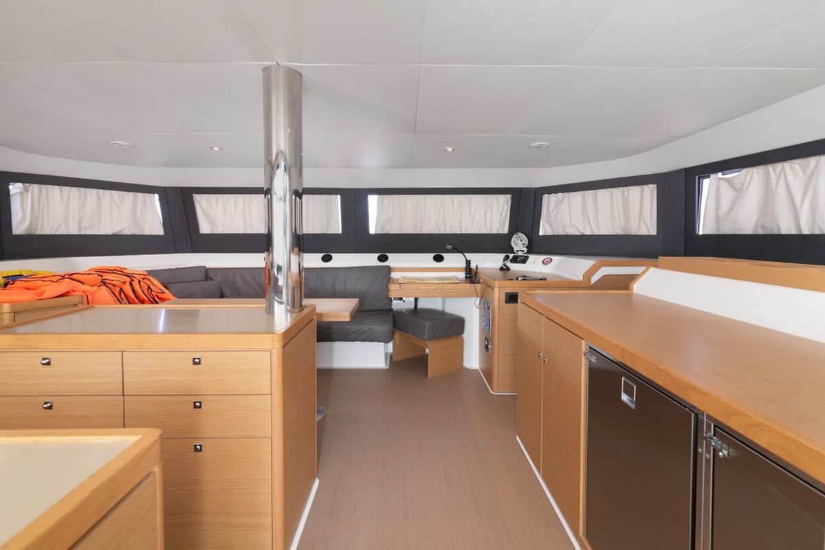 Salon of Seaven, a Dufour 48 Catamaran catamaran at Grad Kaštela, Croatia