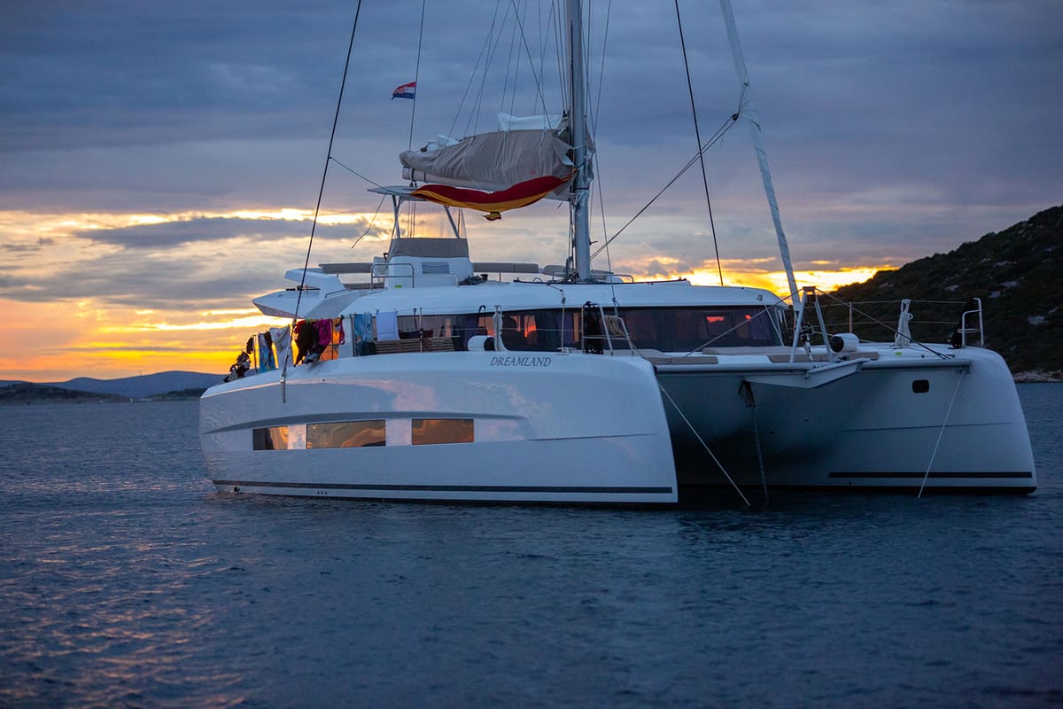 Seaven, a Dufour 48 Catamaran catamaran at Grad Kaštela, Croatia