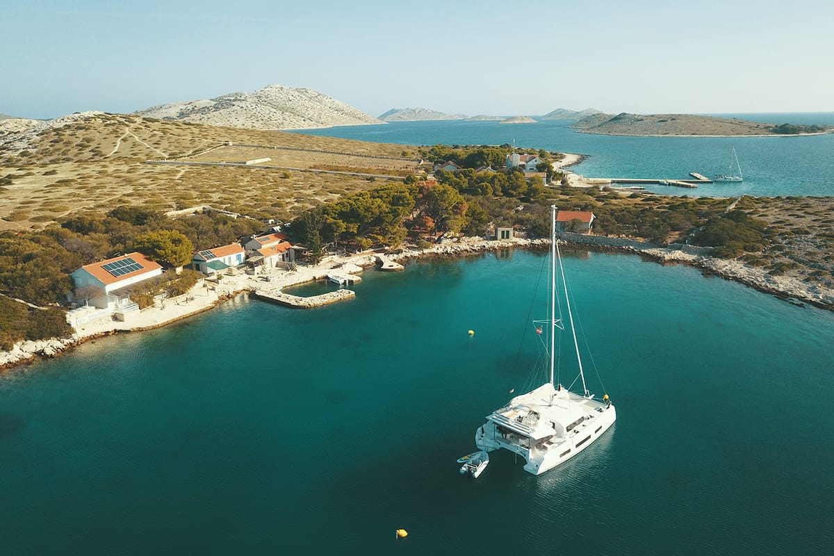 Seaven, a Dufour 48 Catamaran catamaran at Grad Kaštela, Croatia