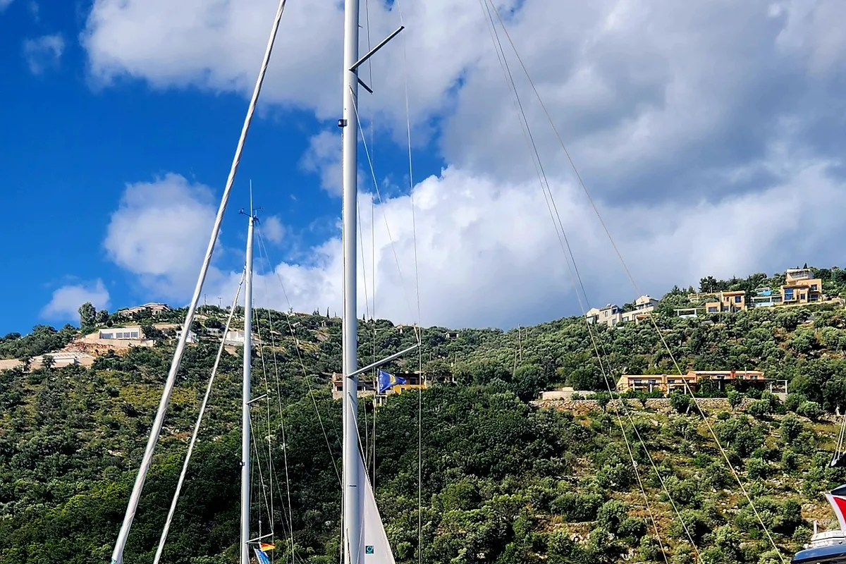 Exterior view of Dolce Vita, a Hanse Yachts Hanse 418 sailboat at Municipal Unit of Apollonioi, Greece