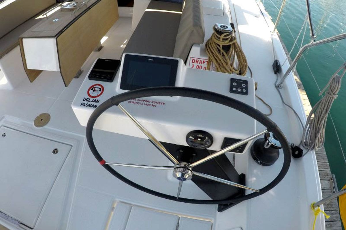 Cockpit of Alibaba, a Dufour 470 sailboat at Grad Šibenik, Croatia