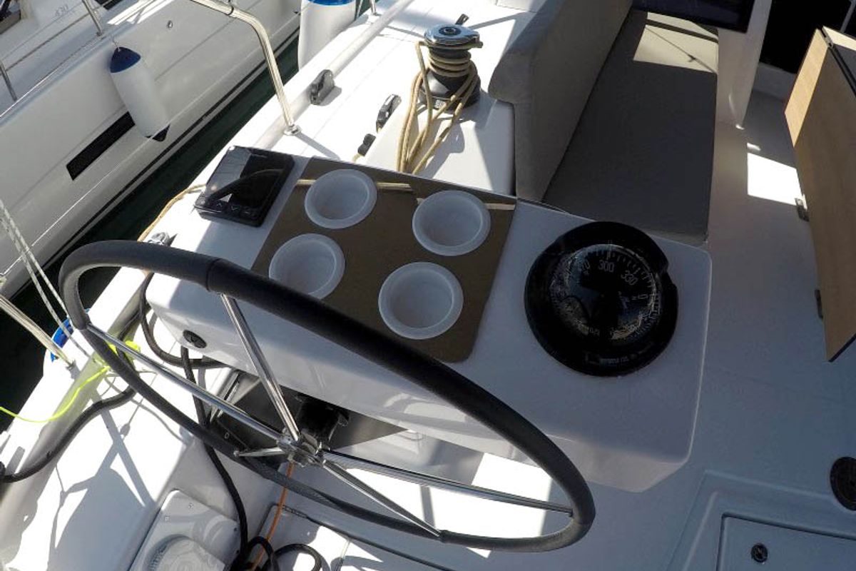 Cockpit of Alibaba, a Dufour 470 sailboat at Grad Šibenik, Croatia