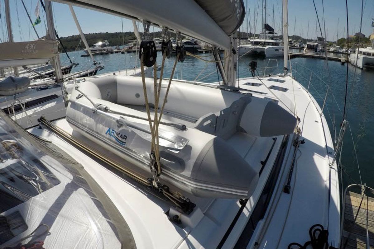 Deck of Alibaba, a Dufour 470 sailboat at Grad Šibenik, Croatia
