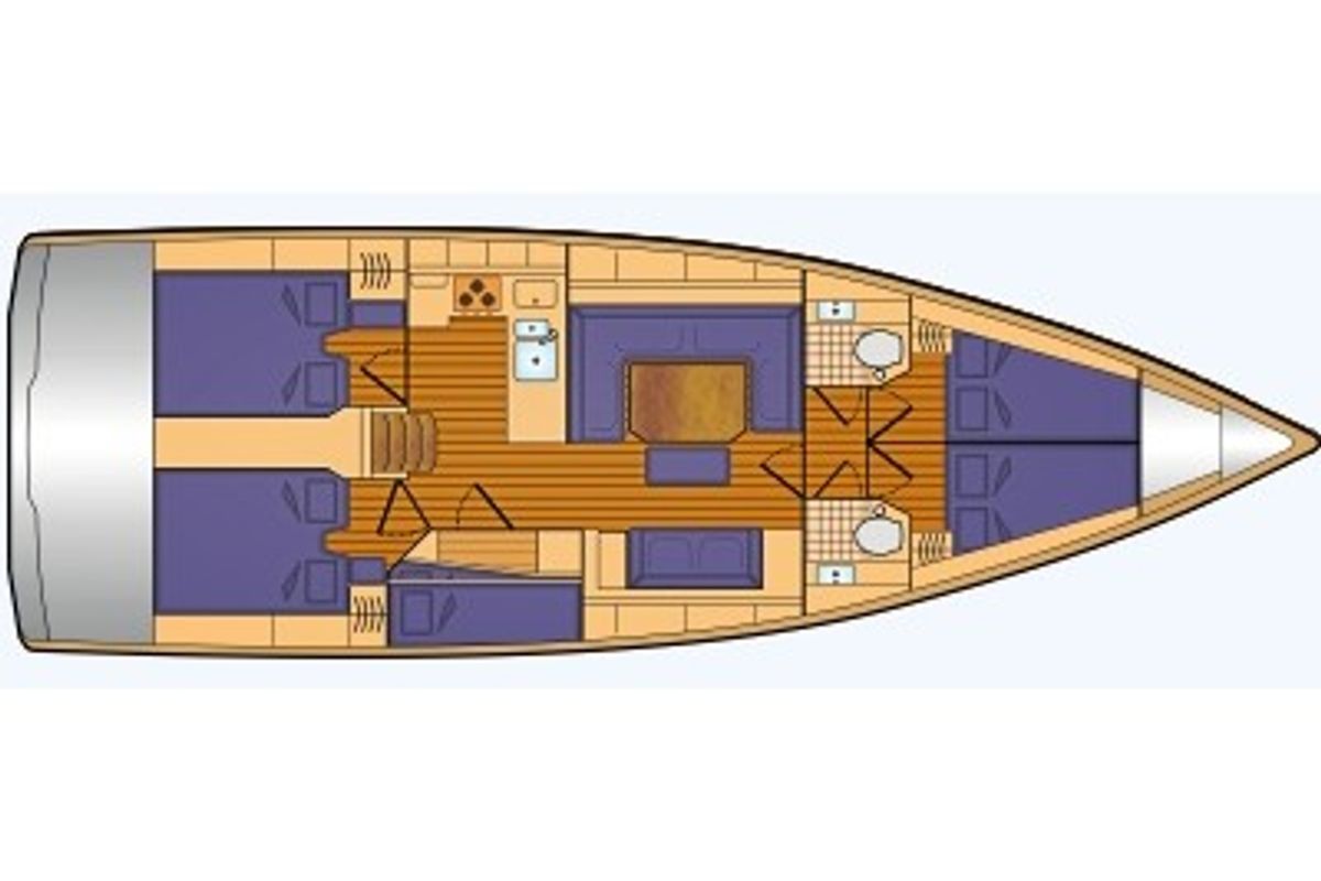 Floor plan of Desdemona, a Bavaria C45 sailboat at Gothenburg, Sweden