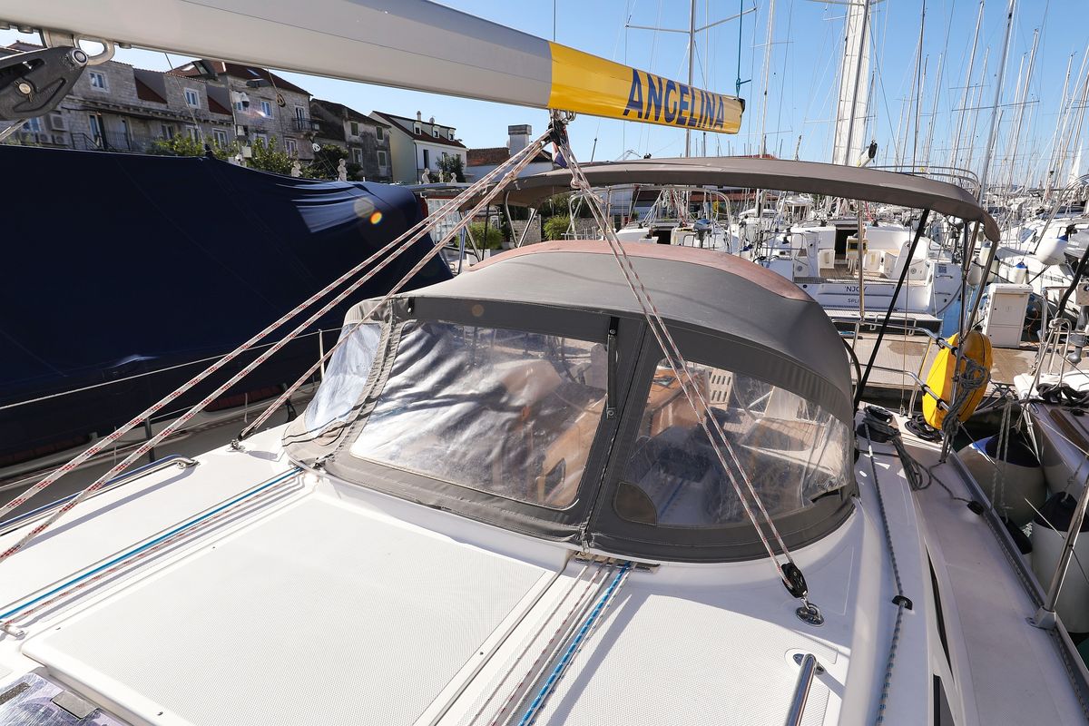Deck of Lady One, a Bavaria Cruiser 34 sailboat at Grad Biograd na Moru, Croatia