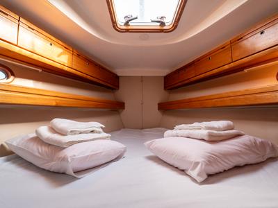Cabin on Okeanos, a Bavaria 39 Cruiser sailboat at Kavala, Greece