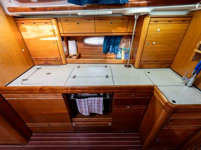 Galley of Okeanos, a Bavaria 39 Cruiser sailboat at Kavala, Greece