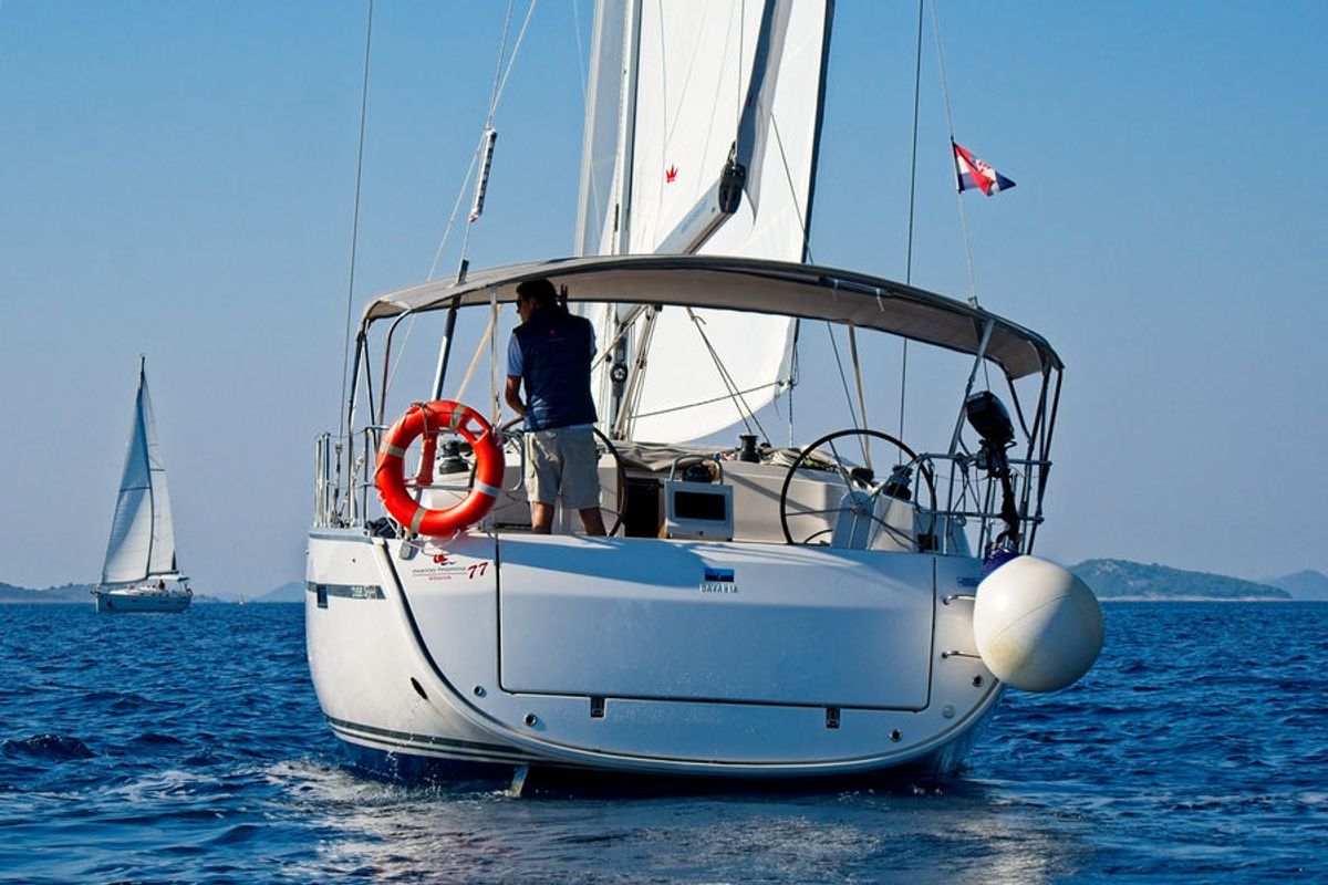 Exterior view of MH 81, a Bavaria Cruiser 46 sailboat at Murter, Croatia