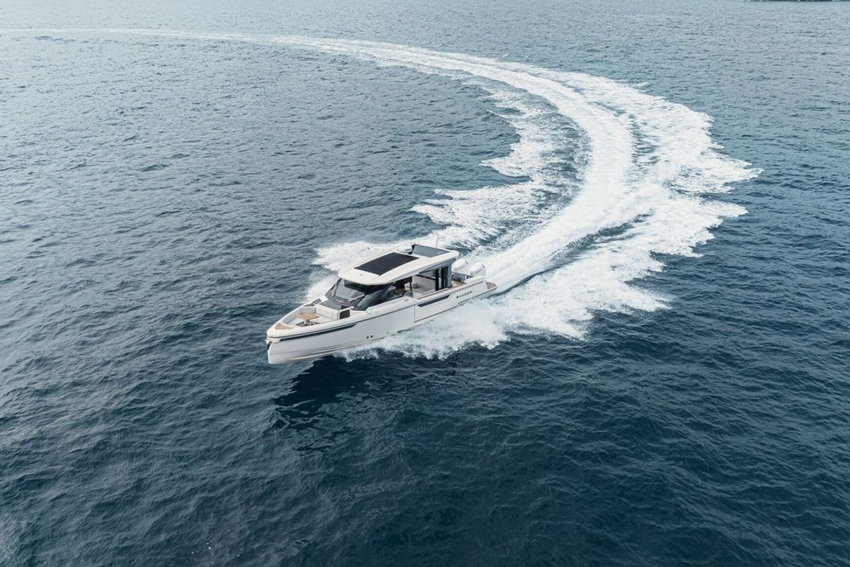 Exterior view of Blade, a Saxdor Yachts Saxdor 400 GTO motorboat at Općina Sukošan, Croatia
