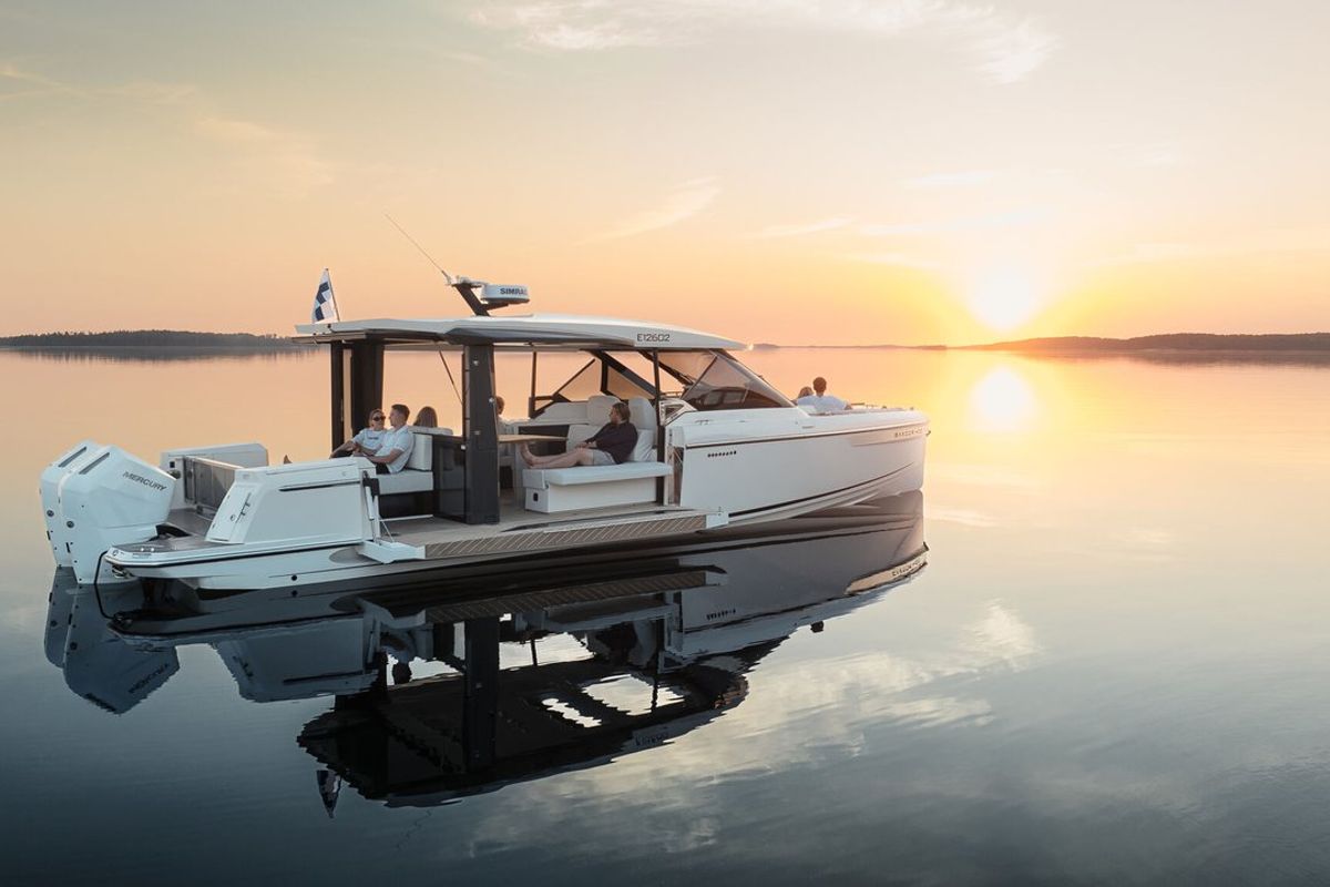 Exterior view of Blade, a Saxdor Yachts Saxdor 400 GTO motorboat at Općina Sukošan, Croatia