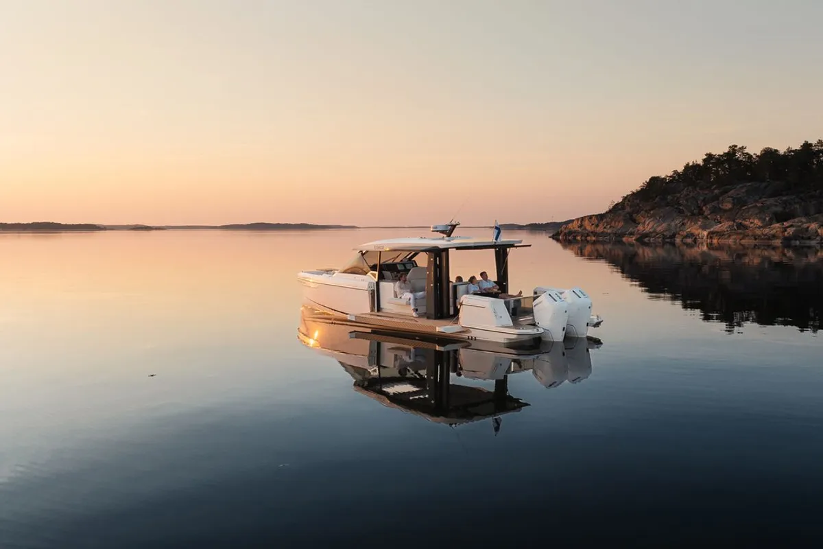 Exterior view of Blade, a Saxdor Yachts Saxdor 400 GTO motorboat at Općina Sukošan, Croatia