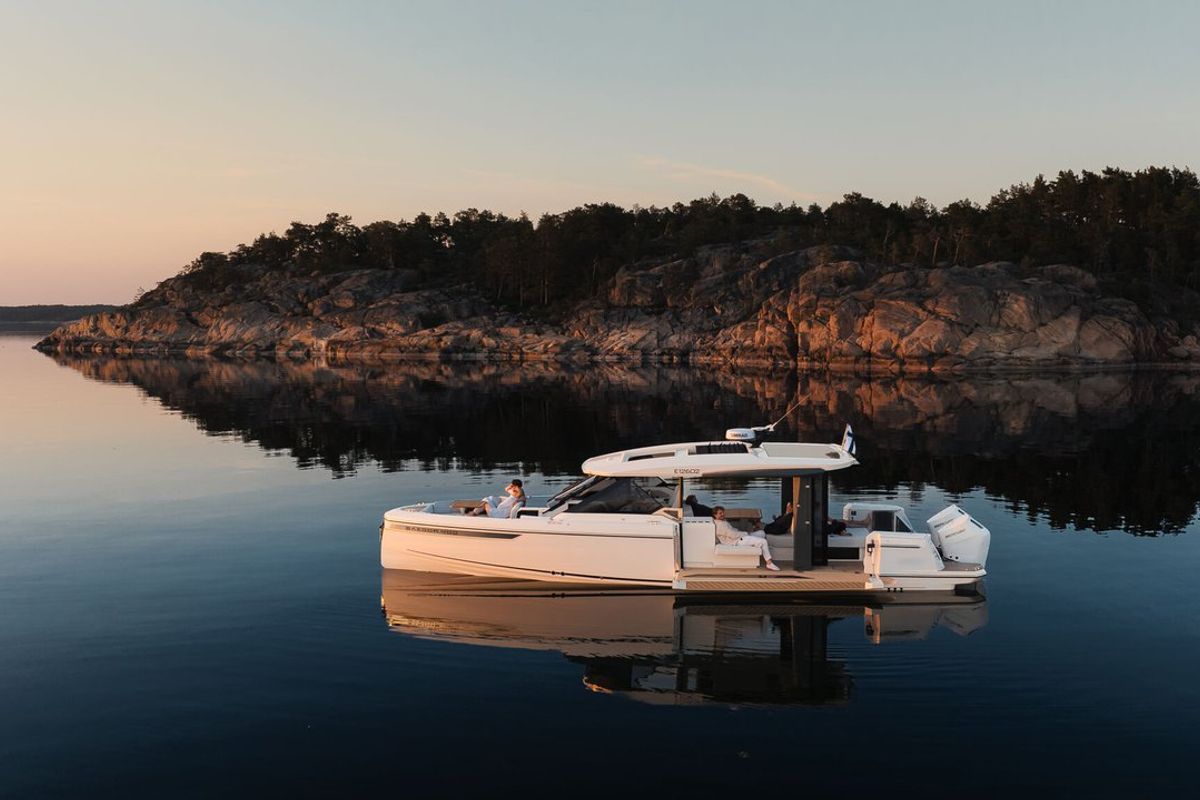Exterior view of Blade, a Saxdor Yachts Saxdor 400 GTO motorboat at Općina Sukošan, Croatia