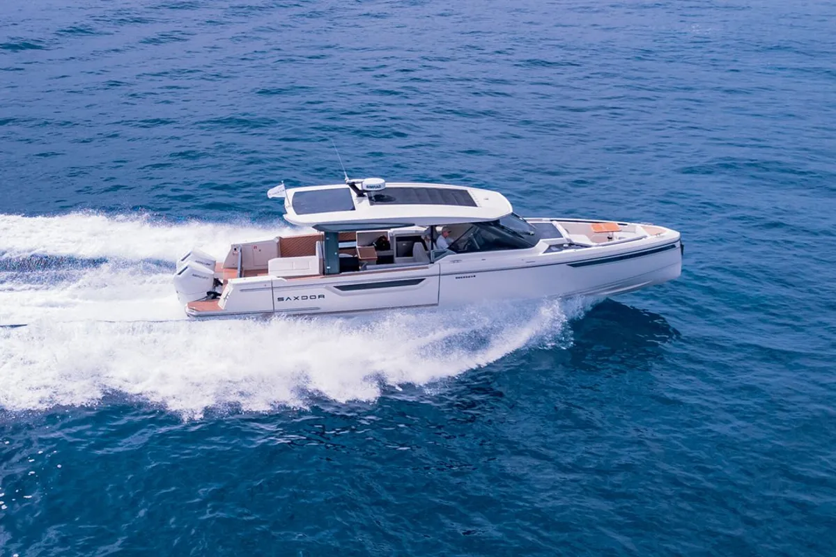 Exterior view of Blade, a Saxdor Yachts Saxdor 400 GTO motorboat at Općina Sukošan, Croatia