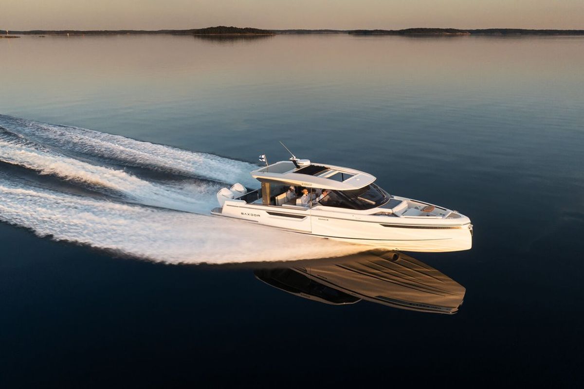 Exterior view of Blade, a Saxdor Yachts Saxdor 400 GTO motorboat at Općina Sukošan, Croatia