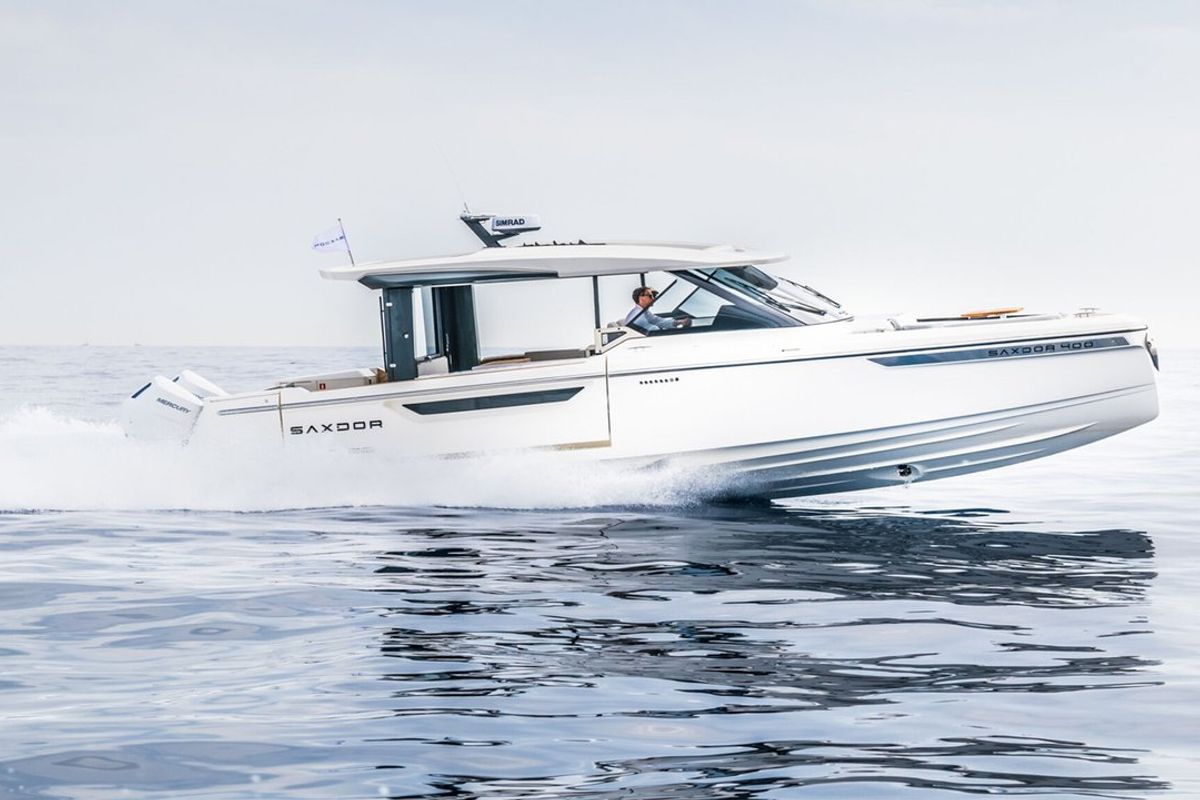 Exterior view of Blade, a Saxdor Yachts Saxdor 400 GTO motorboat at Općina Sukošan, Croatia
