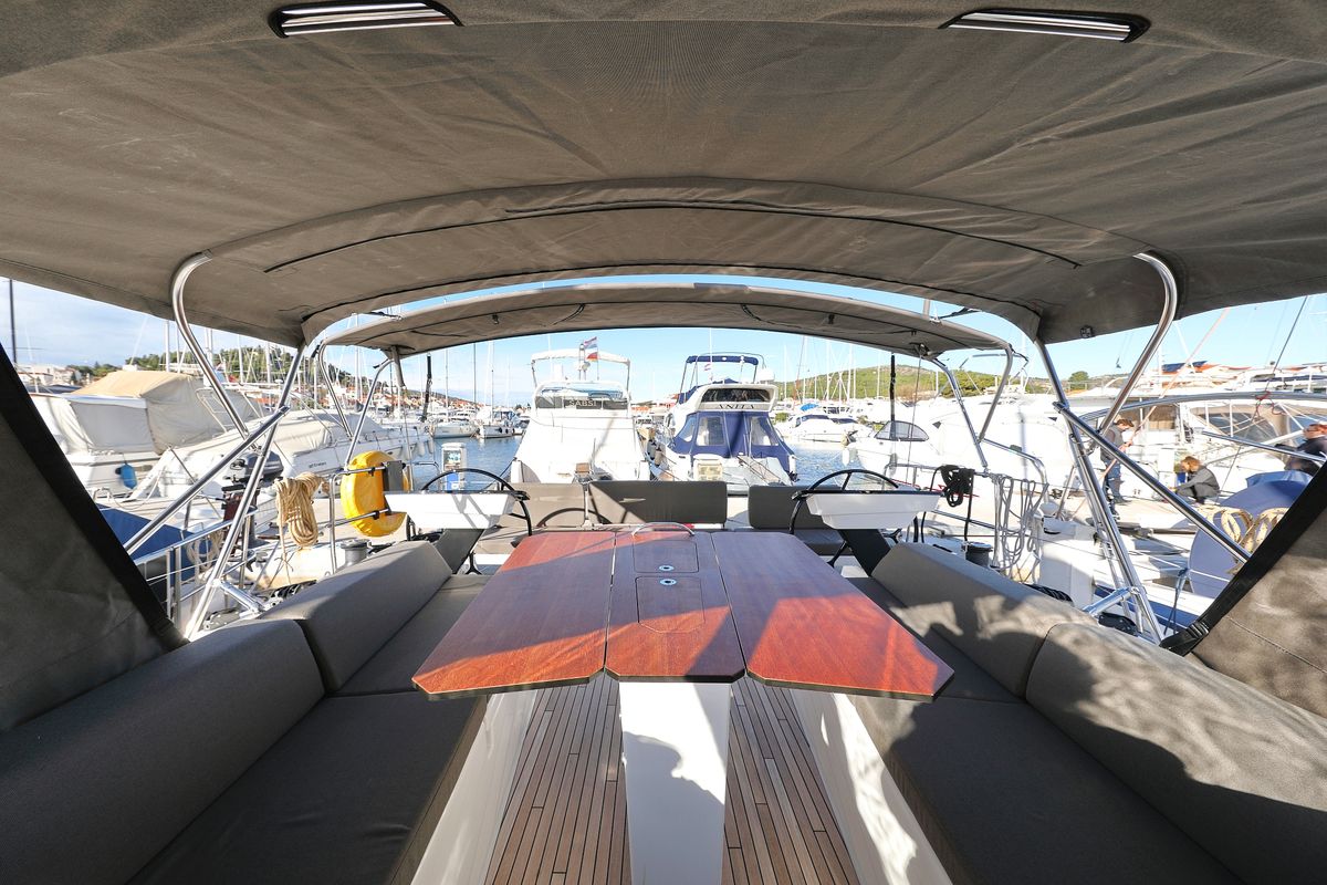 Cockpit of Aniela, a Dufour 41 sailboat at Grad Biograd na Moru, Croatia
