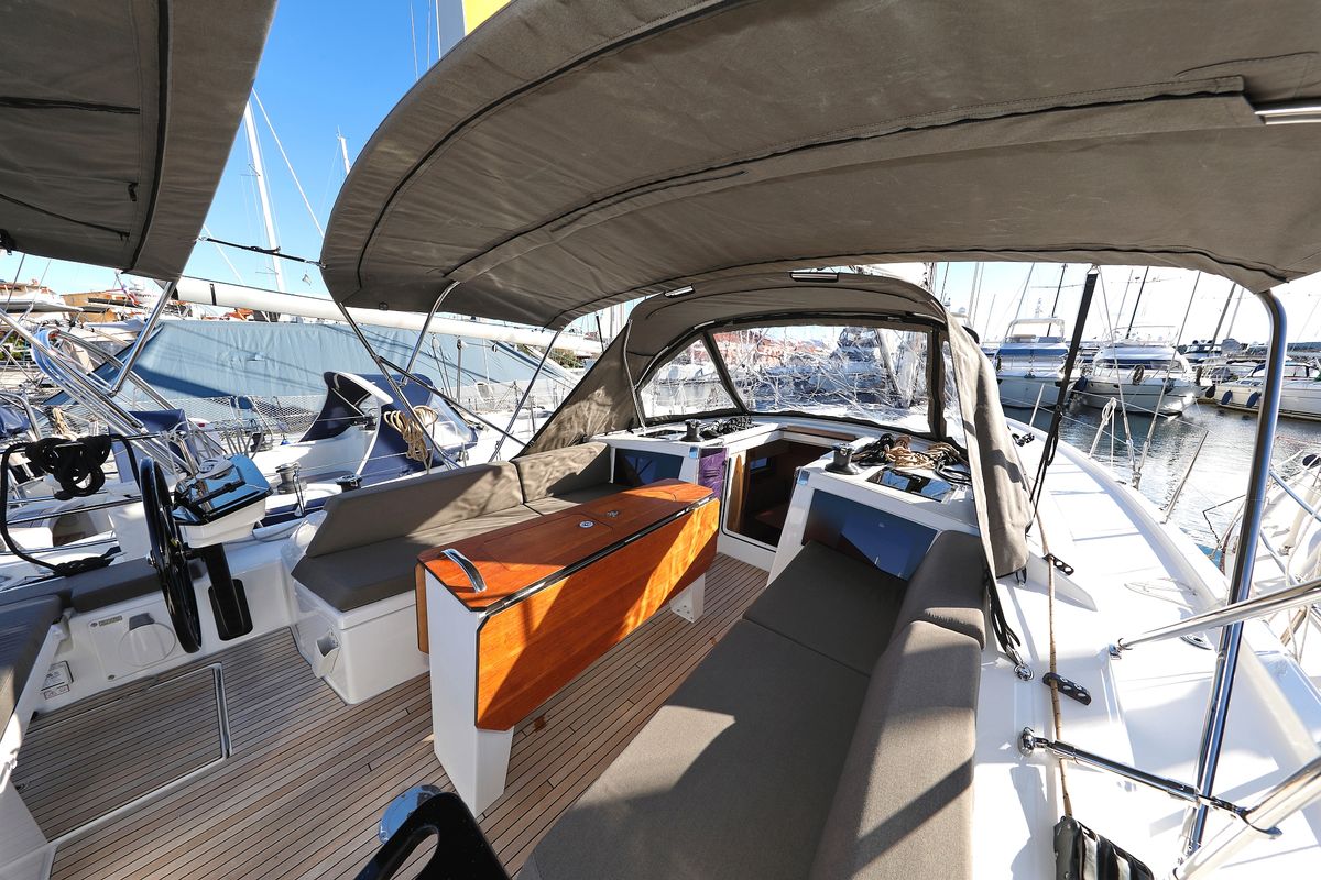 Cockpit of Aniela, a Dufour 41 sailboat at Grad Biograd na Moru, Croatia