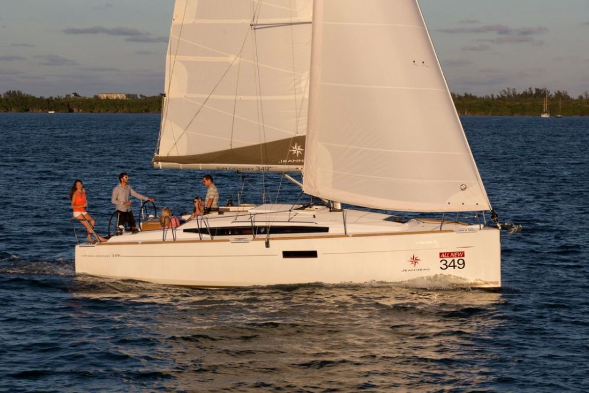 Exterior view of Horizonte, a Jeanneau Sun Odyssey 349 sailboat at Dénia, Spain
