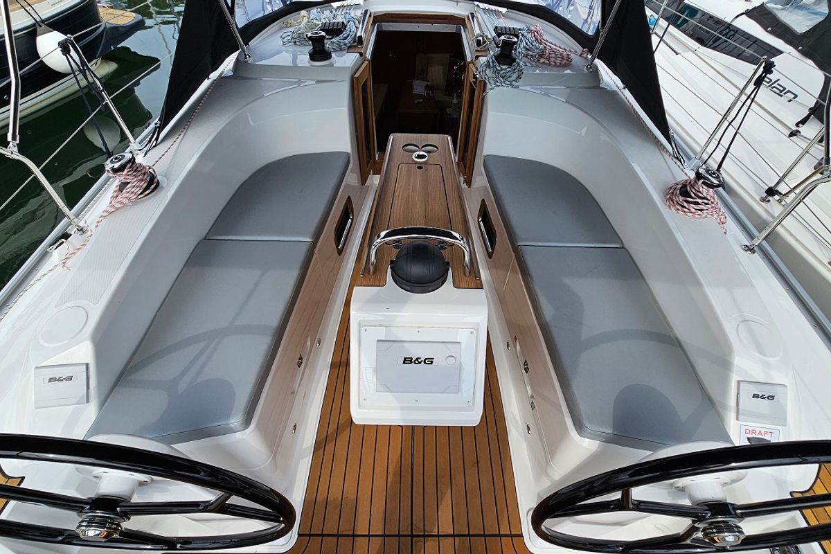 Deck of Zen, a Bavaria Cruiser 34 Style sailboat at Zadar, Croatia