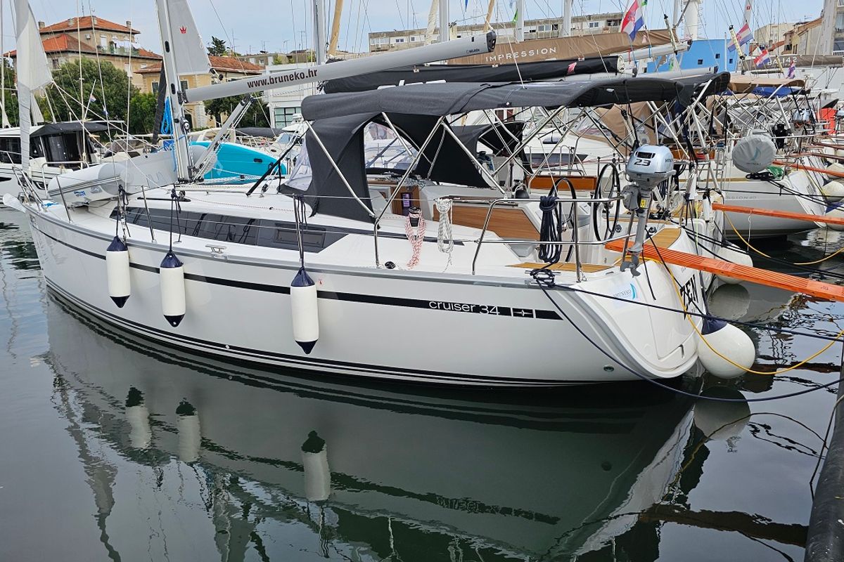 Exterior view of Zen, a Bavaria Cruiser 34 Style sailboat at Zadar, Croatia