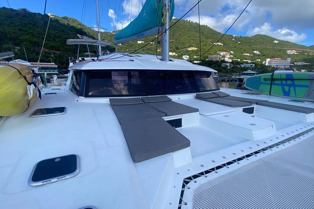 Deck of Canis Majoris, a Fountaine Pajot Saba 50 catamaran at Road Town, British Virgin Islands