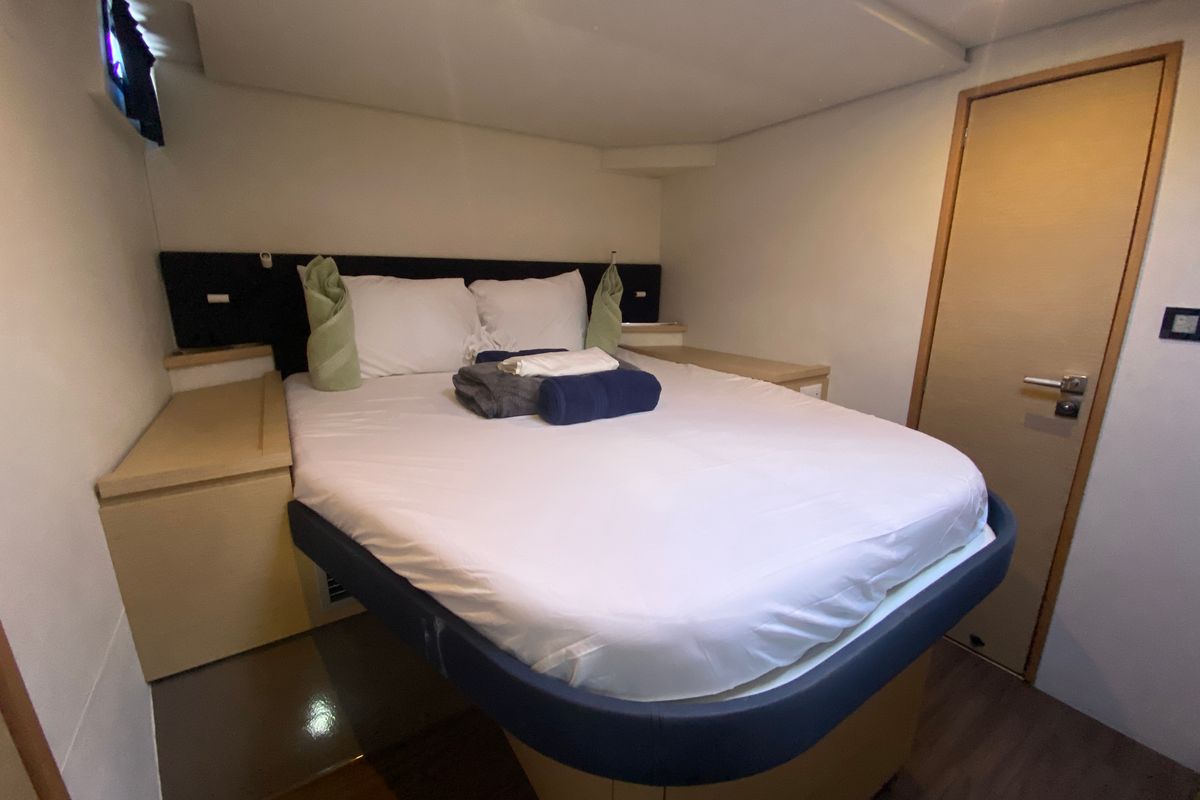 Cabin on Canis Majoris, a Fountaine Pajot Saba 50 catamaran at Road Town, British Virgin Islands