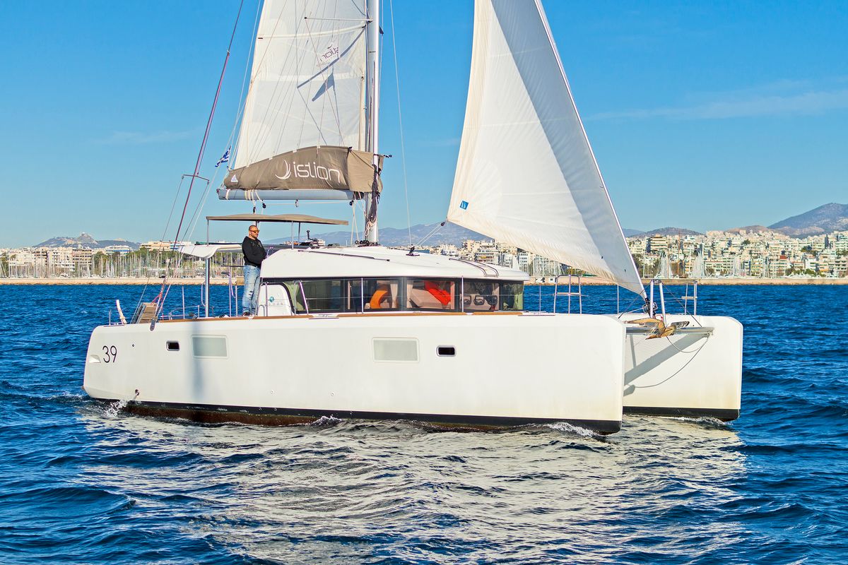Exterior view of Catanoo, a Lagoon 39 catamaran at Kos, Greece