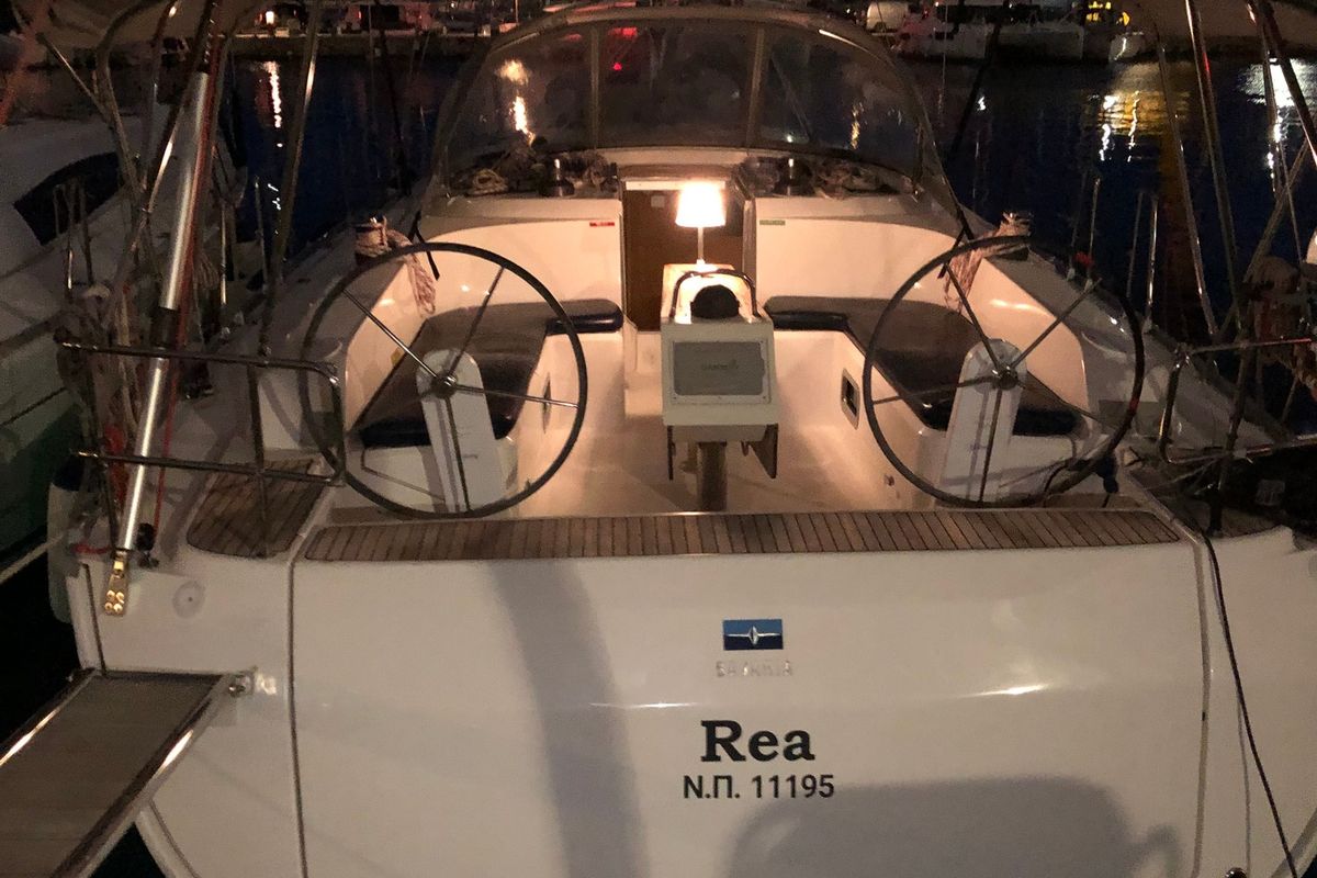 Cockpit of Rea (Refit 2022), a Bavaria 46 Cruiser sailboat at Municipal Unit of Lefkada, Greece
