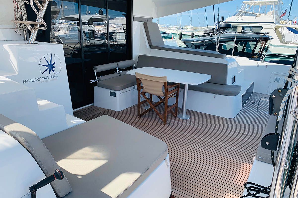 Deck of Mayialena, a Lagoon 42 catamaran at Athens, Greece