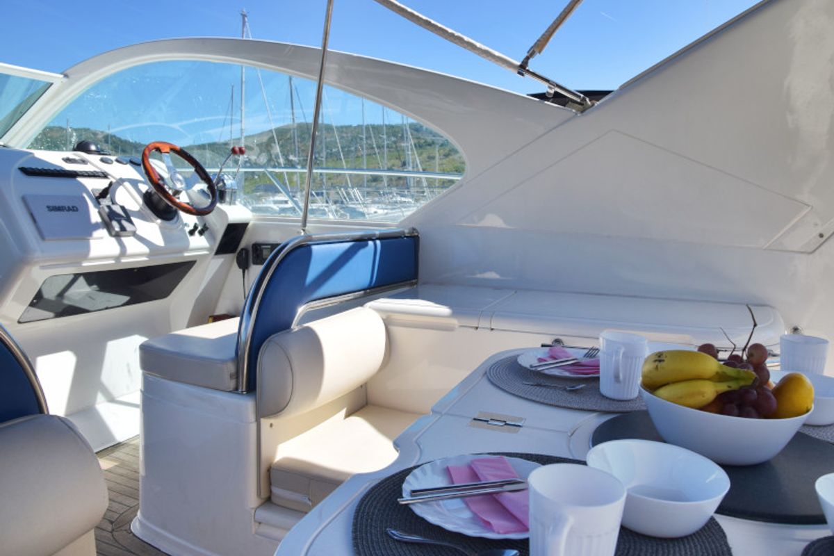 Cockpit of H.I.T., a Fairline Boats Fairlane Targa 48 motorboat at Primošten, Croatia