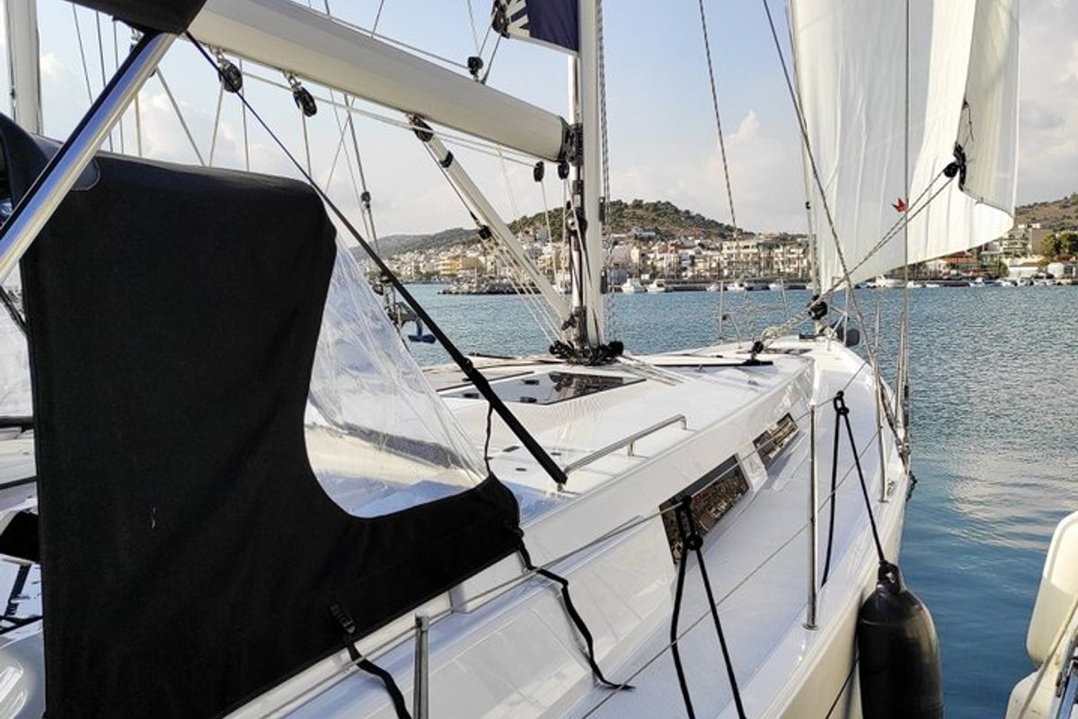 Cockpit of Xristina, a Hanse Yachts Hanse 458 sailboat at Athens, Greece