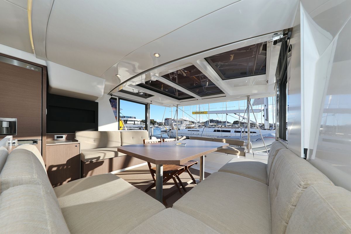 Salon of Hubble, a Bali 4.2 catamaran at Grad Biograd na Moru, Croatia
