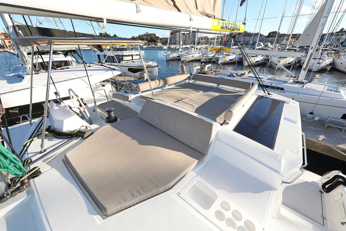 Deck of Hubble, a Bali 4.2 catamaran at Grad Biograd na Moru, Croatia