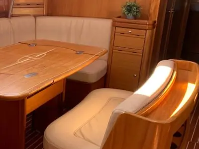 Salon of Maha, a Bavaria 50 sailboat at Marseille, France