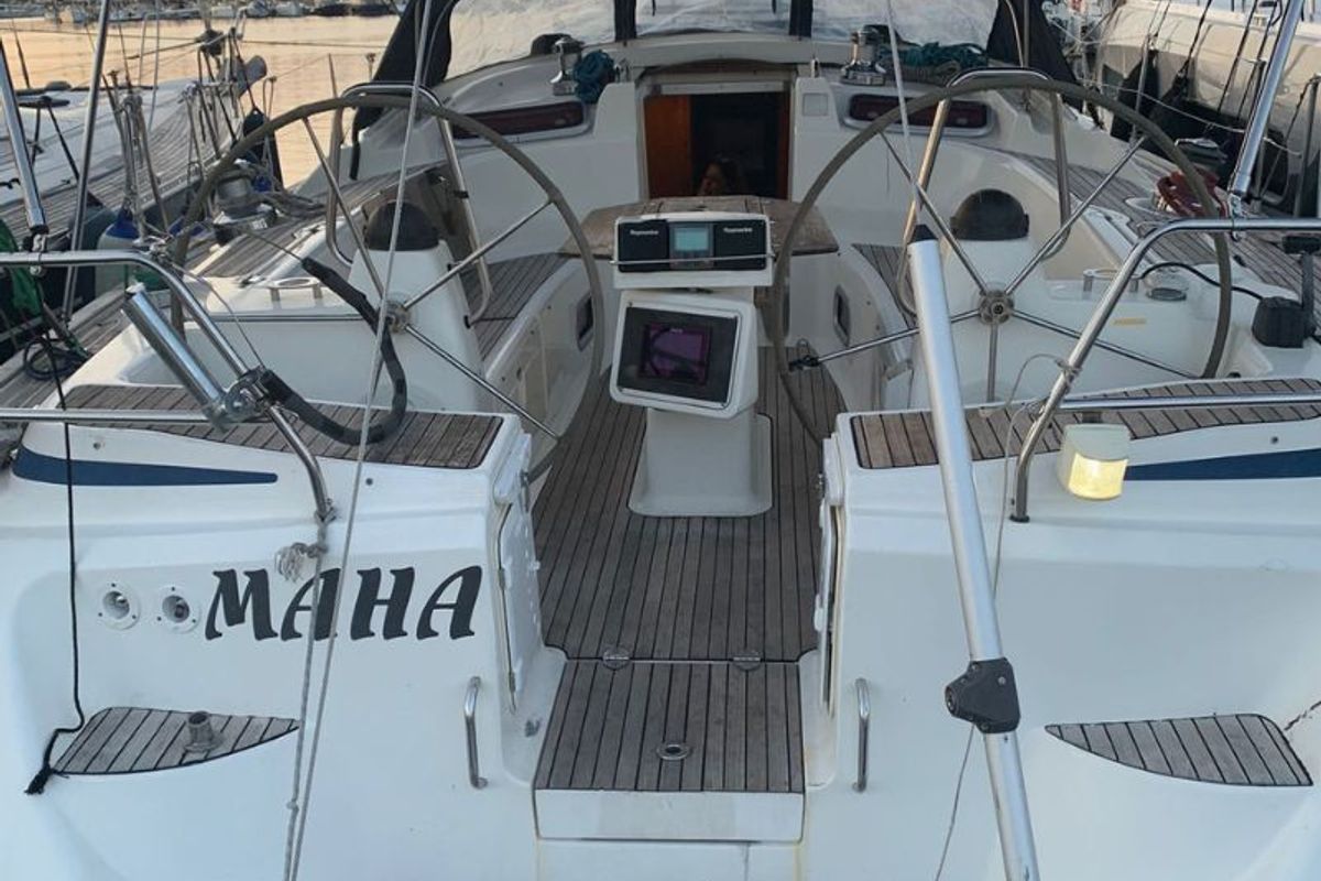 Cockpit of Maha, a Bavaria 50 sailboat at Marseille, France