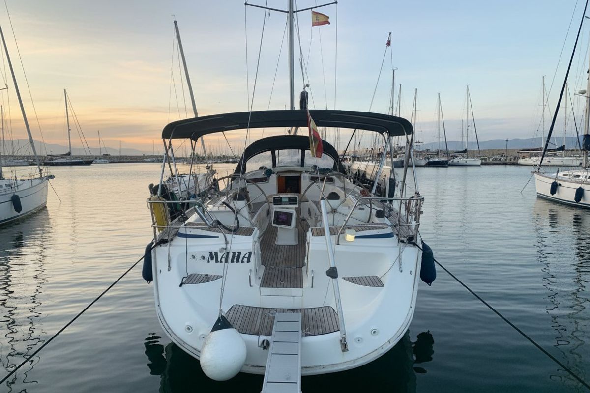 Exterior view of Maha, a Bavaria 50 sailboat at Marseille, France