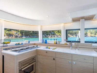 Galley of Michelangelo, a Lagoon 43 catamaran at Benitses, Greece